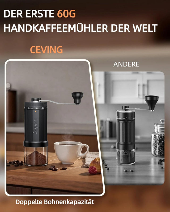 Weltweit Erster Manueller Kaffeemahlwerk Mit 60g Grosser Kapazität, Tragbare Hand-Kaffeemühle Mit 40