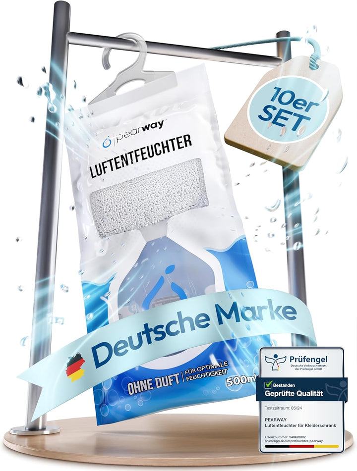 PEARWAY 10x Schrank Entfeuchter 500ml ohne Duft I Feuchtigkeits Beutel I Entfeuchter Schrank I Moist