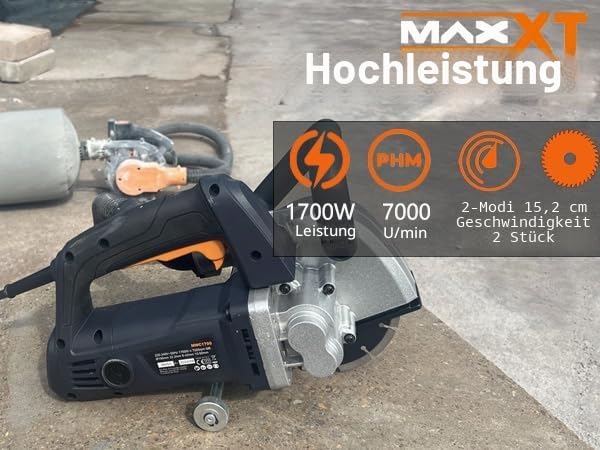 MAXXT Mauernutfräse Schlitzfräse，1700W Mauerfrase Wandfräse 7000 U/min，Schlitzmaschine für 150mm Kab