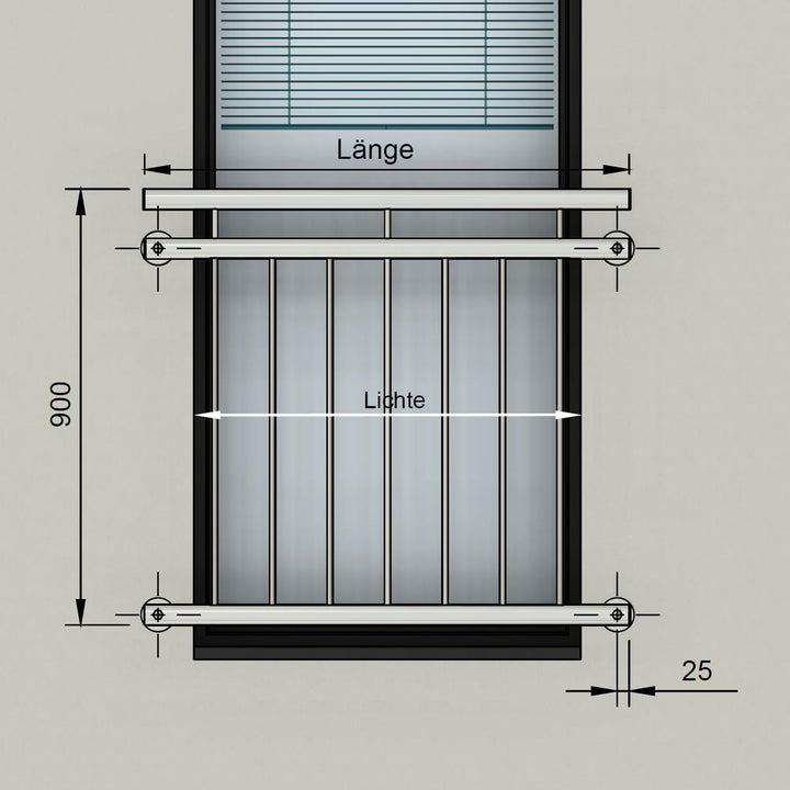 Edelstahl V2A Französischer Balkon Franz Geländer Stabgeländer Aussenbefestigung System (128 x 90 cm