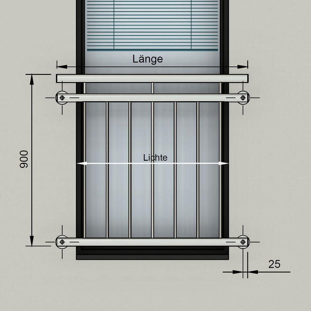 Edelstahl V2A Französischer Balkon Franz Geländer Stabgeländer Aussenbefestigung System (225 x 90 cm