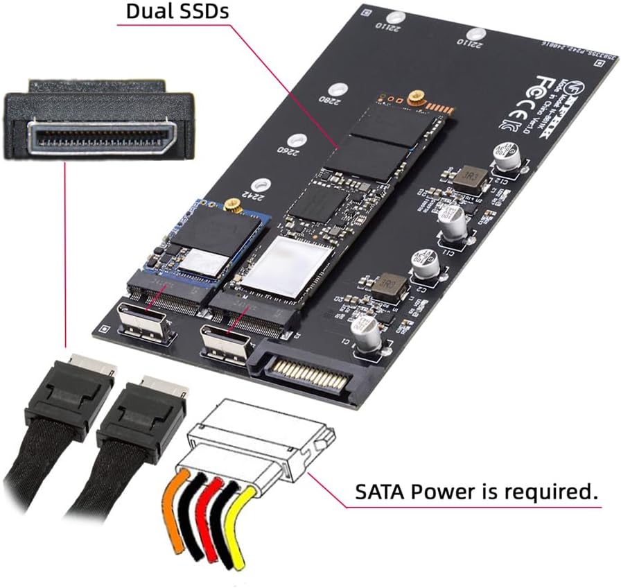 Cablecc Dual SFF-8612 SFF-8611 Oculink zu M-Key NVME M.2 NGFF PCIe SSD 2280 22110mm Adapter für Main