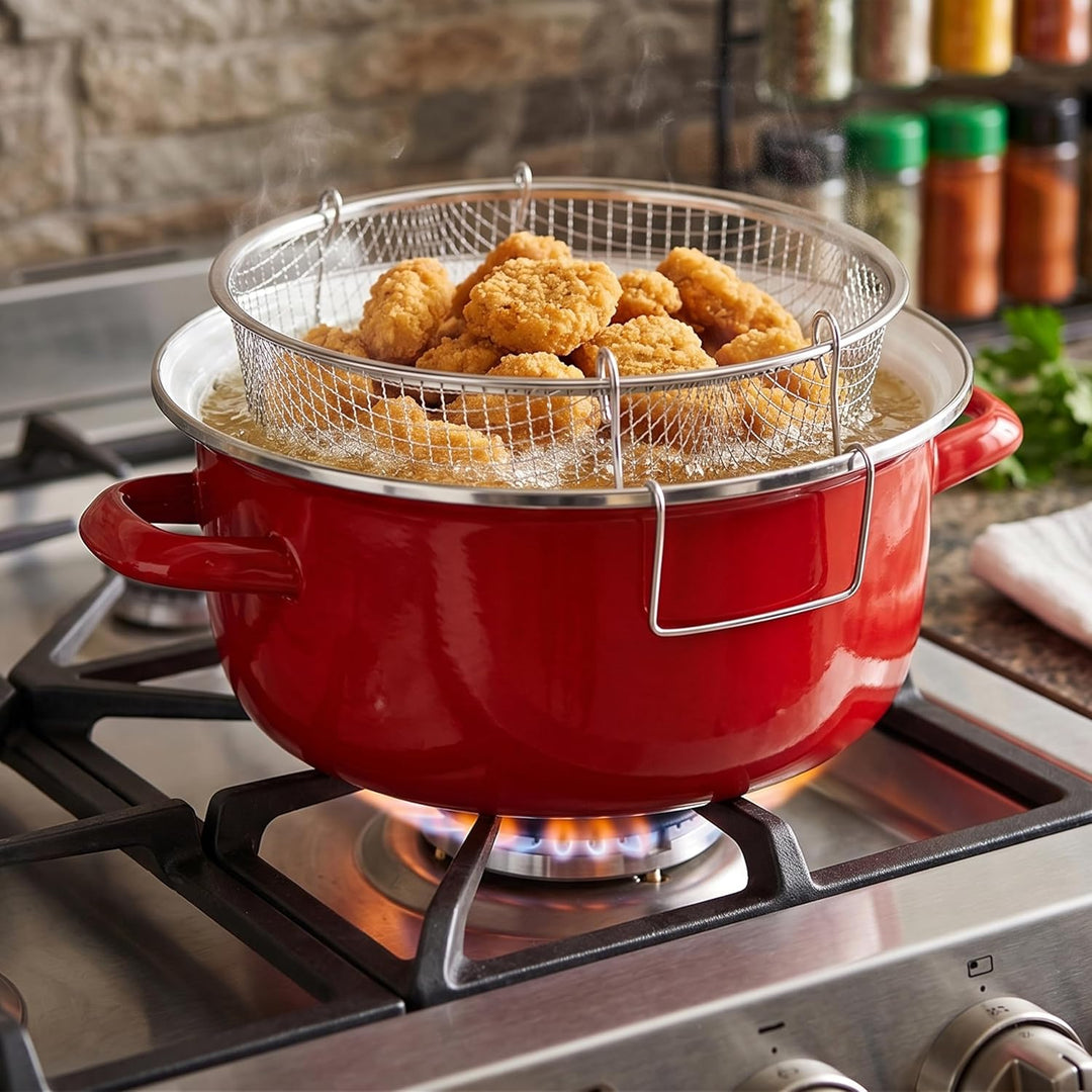 Premier Housewares 102114 Deep Fryer Friteuse, emaille, 5 liters, rot, 33 x 27 x 16 cm Rot Fritteuse