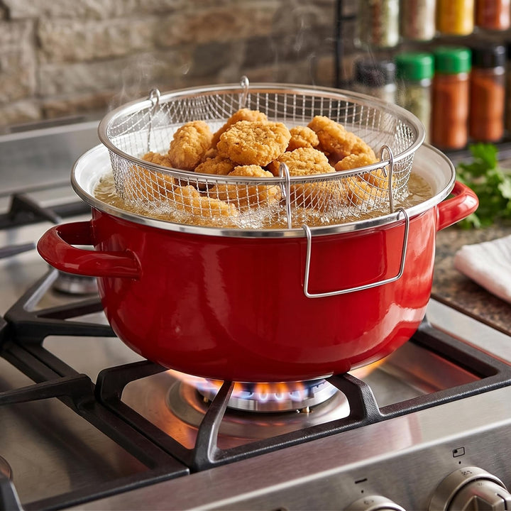 Premier Housewares 102114 Deep Fryer Friteuse, emaille, 5 liters, rot, 33 x 27 x 16 cm Rot Fritteuse