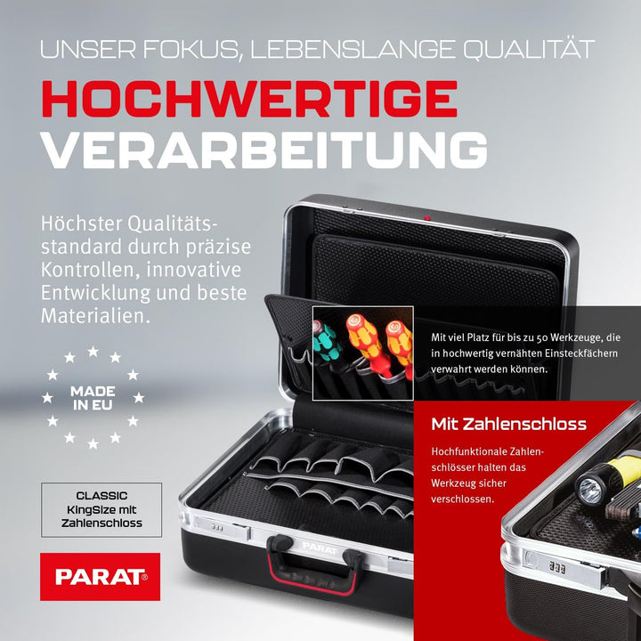 PARAT CLASSIC KingSize Safe | Rollkoffer für 50 Werkzeuge mit Zahlenschloss | Inkl. BASIC Roll-Up Ca
