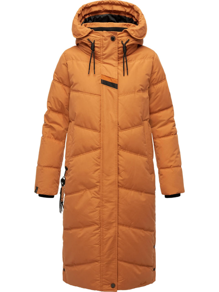 Navahoo Damen Wintermantel Warmer Steppmantel lang mit Kapuze Kuschelmausi S-XXL S Rusty Cinnamon, S