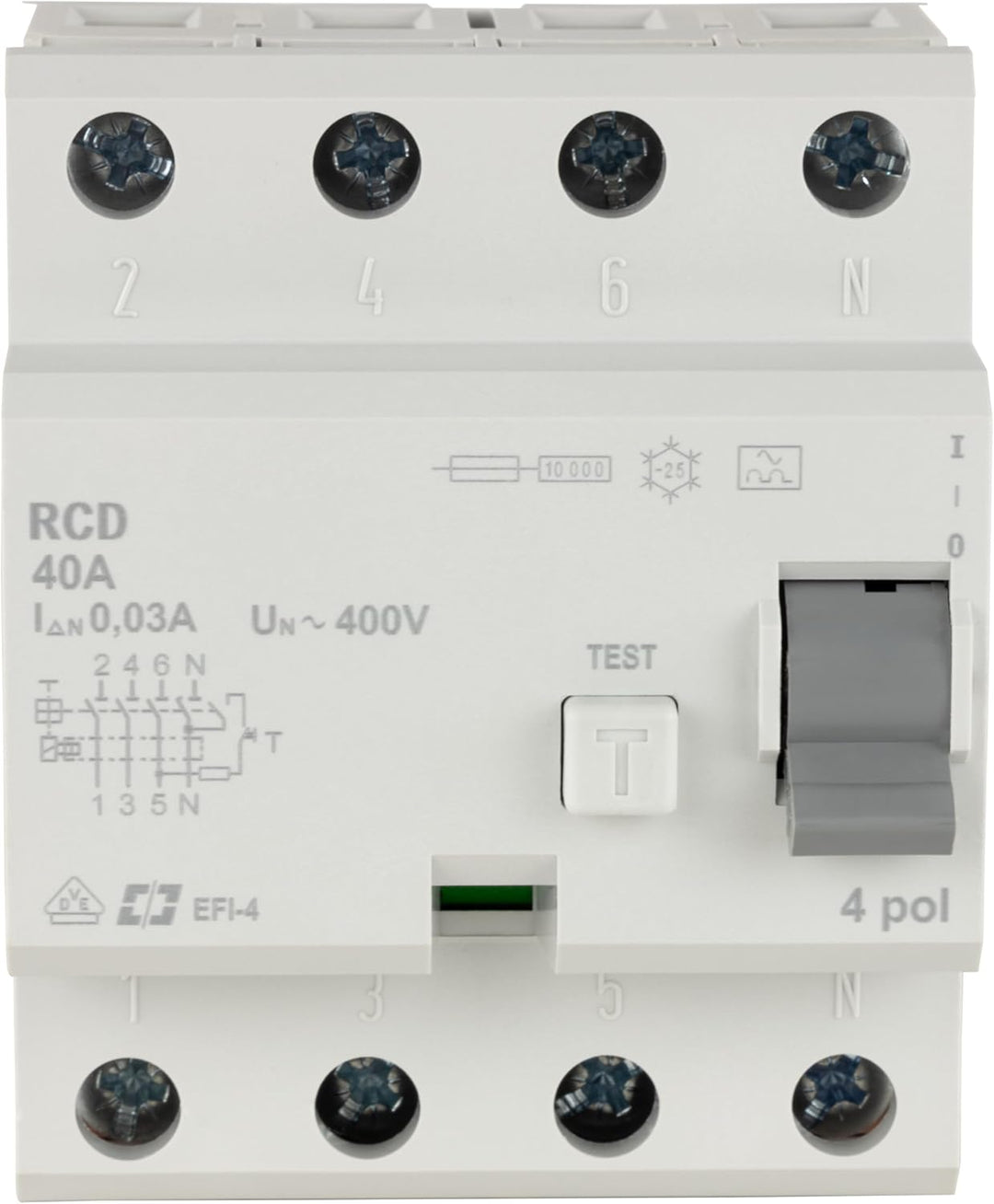 REV 0505482555 FI, Schutzschalter (RCCB) 4-polig, Höhe 68mm, 40A, 30mA, 4TE, 415VAC, weiss 40A 4-pol