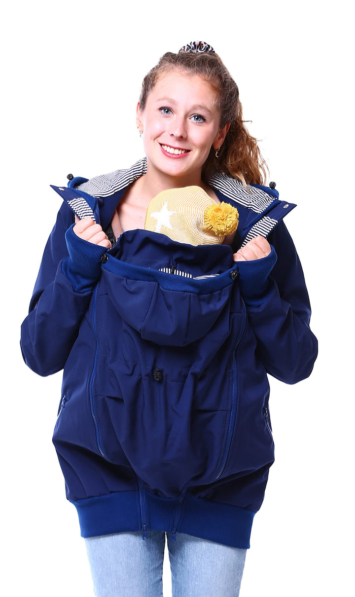 Viva la Mama 3in1 Softshell Tragejacke Baby Umstandsjacke Allwetter I JACKY S marine / Streifen, S m