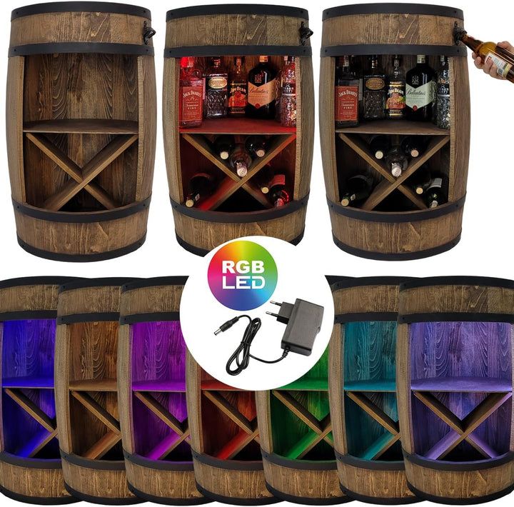 weeco Holzfass mit Flaschenöffner und Weinregal. Fassbar 80cm - Rustikale deko Barschrank - Hausbar