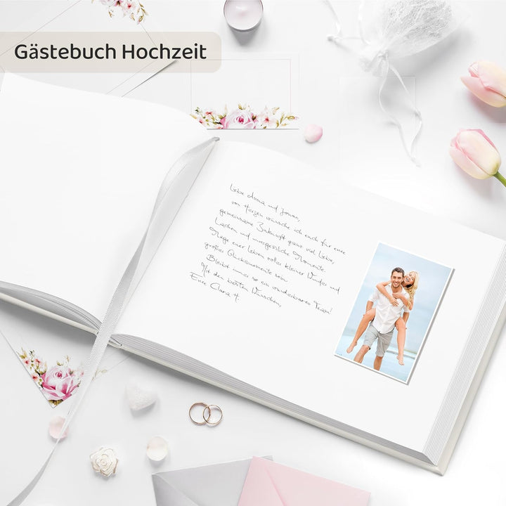 Hyggartn Hochzeitsgästebuch – Hardcover Gästebuch mit Goldprägung, 100 Seiten Blanko + 4 Hochzeitsst