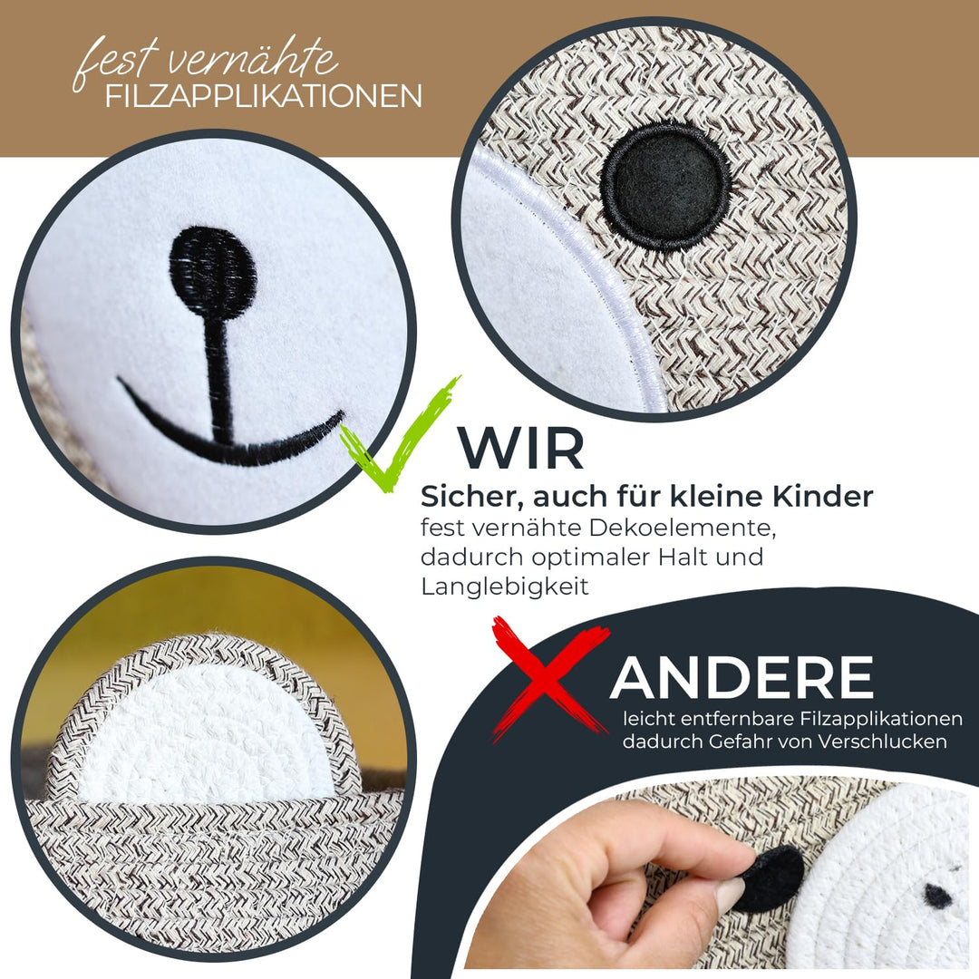 HMF Aufbewahrungskorb mit versteckten Griffen, Korb für Kinderzimmer aus Baumwolle | Bär | 30 x 24 c