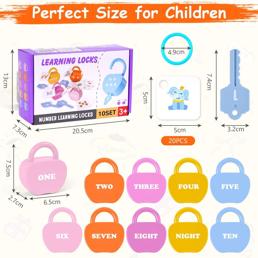 10 Set Schloss und Schlüsselspiel, Montessori Baby Keys Spielzeugset, Lock Und Schlüsselspielzeug, V