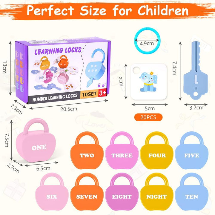 10 Set Schloss und Schlüsselspiel, Montessori Baby Keys Spielzeugset, Lock Und Schlüsselspielzeug, V