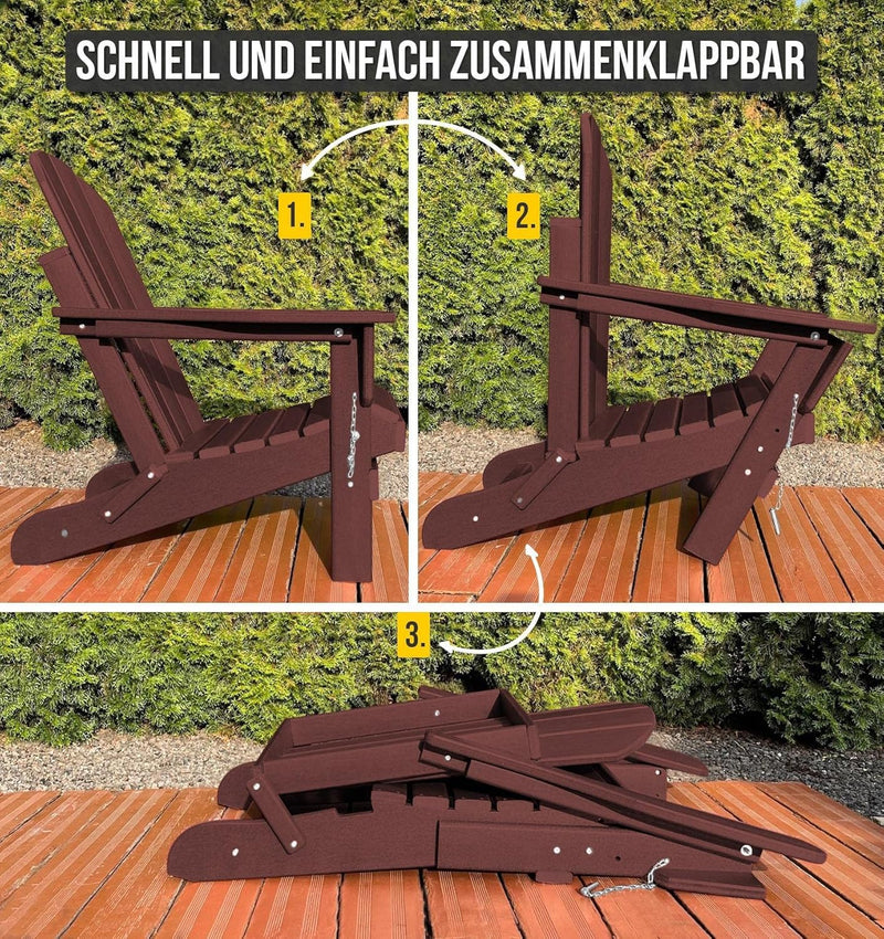 Original Adirondack Stuhl - Klappbarer Gartenstuhl in Holzoptik - Gemütlicher Gartensessel aus stabi