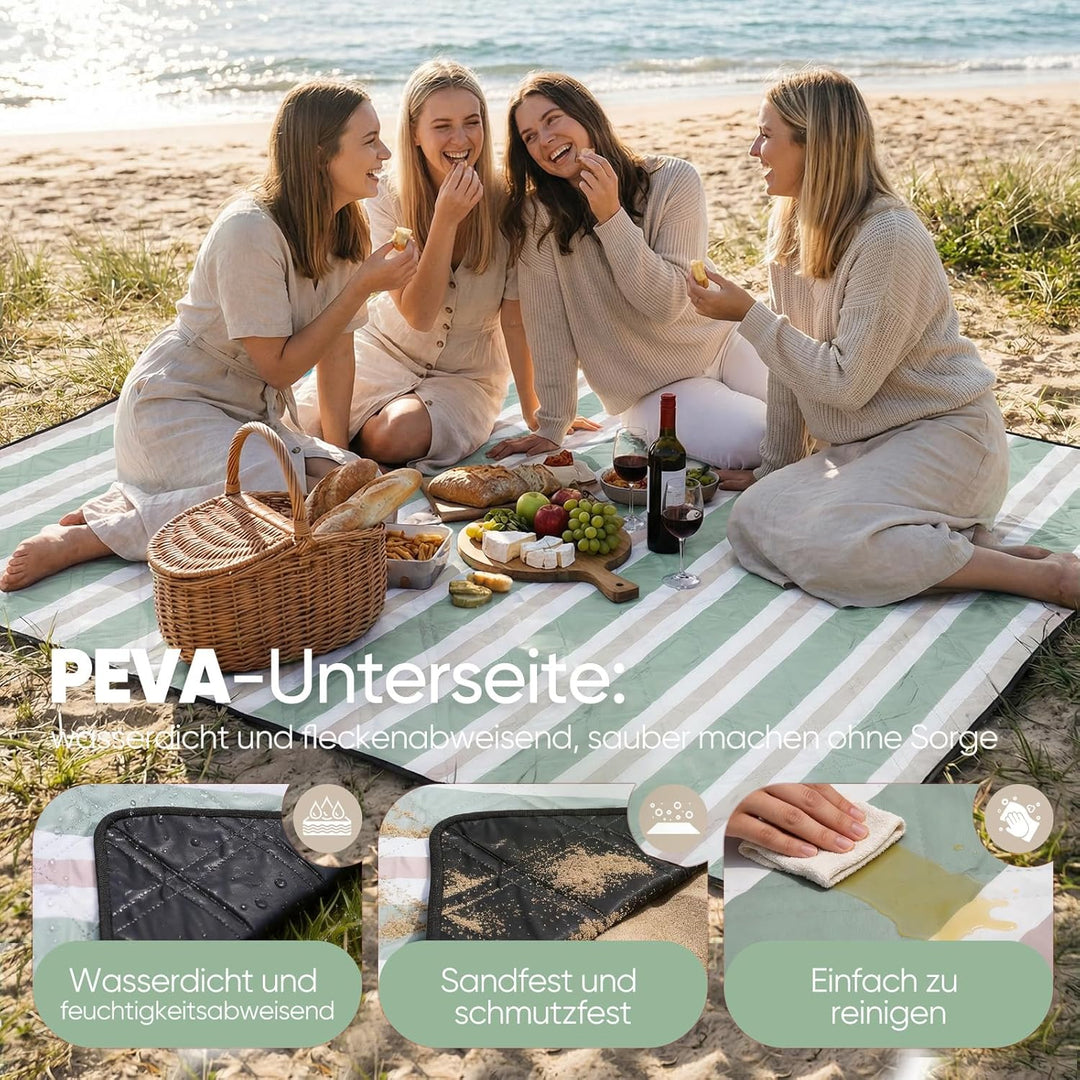 Sekey Picknickdecke Wasserdicht 200x300 cm gross, Stranddecke Sandfrei | Gepolstert, Dreischichtige