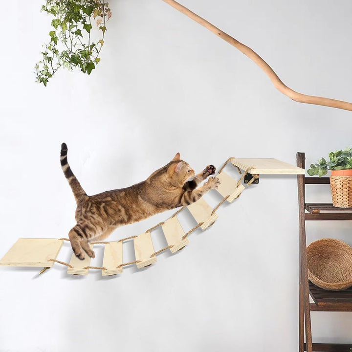 Wandregal für Katzen, Hängebrücke für Katzen, Holz, Wandbrücke für Katzen, Stange, Wandmöbel zum Sch