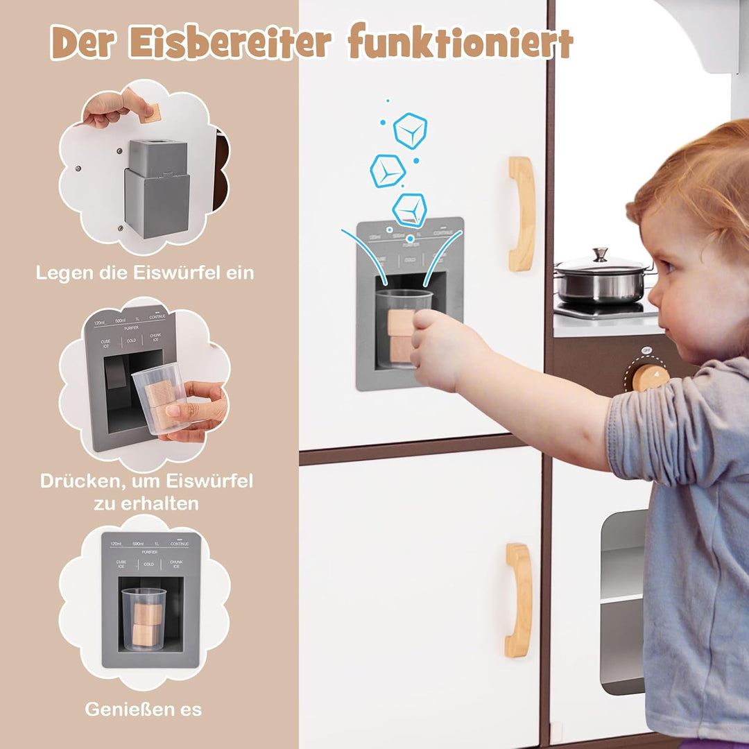 COSTWAY Eck Spielküche, Kinderküche mit Licht & Sound, Kinderspielküche mit Spüle, Eismaschine, Back
