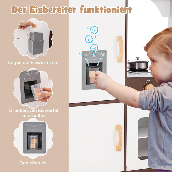 COSTWAY Eck Spielküche, Kinderküche mit Licht & Sound, Kinderspielküche mit Spüle, Eismaschine, Back