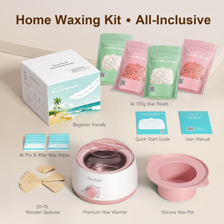 Waxing-Set,Wachs Haarentfernung für Frauen: iFanzeTech Wachswärmer mit 400g Wax, Ganzkörper Haarentf