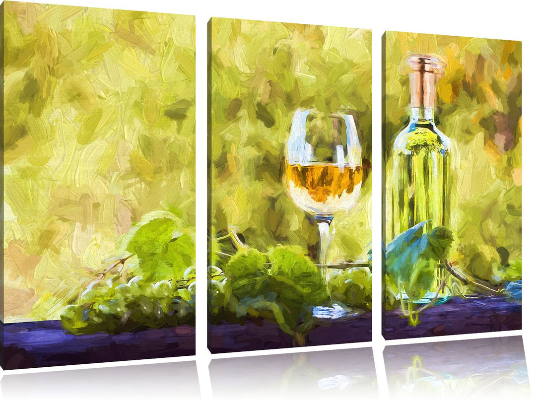 Pixxprint Edler Wein und Weintrauben als Leinwandbild/Grösse: 3 Teilig (120x80 cm) cm/Wandbild/Kunst