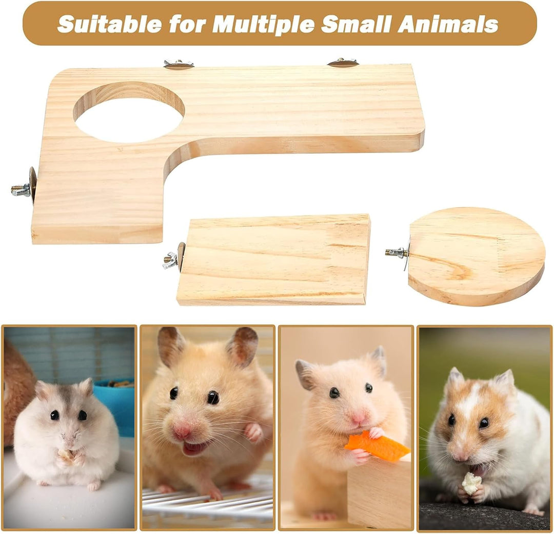 Hamster Zubehör aus Holz 5PCS Set für Kleintier Plattform Käfig, DIY Dekor Braun, Braun