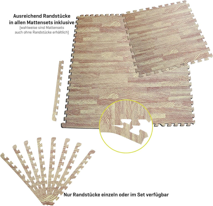 Sporttrend 24® 12 Schutzmatten + 24 Randstücke Set in Hellbraun 60x60x1cm | 4,32qm | Bodenschutzmatt