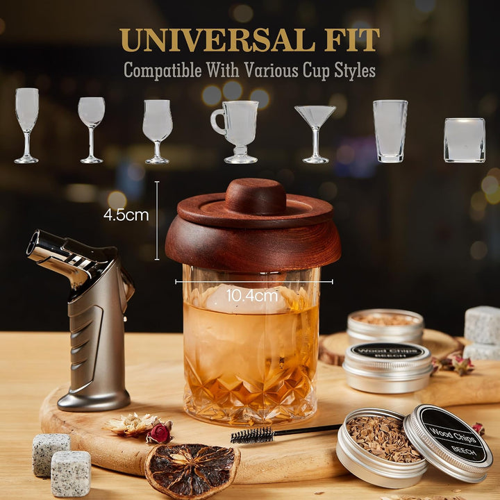 Cocktail Smoker Set Prestige Whisky mit 2 Gläsern und Brenner ohne Gas | Prestige Geschenkset schwar