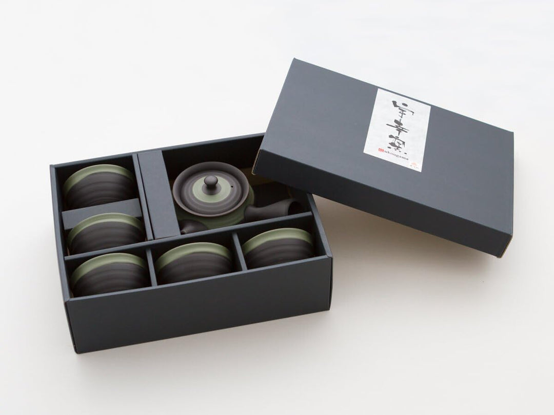 Japanisches Tee-Service 6-teilig, Tee-Kanne Kyusu 5 Schalen Tokoname Integriertes Tee-Sieb Edelstahl