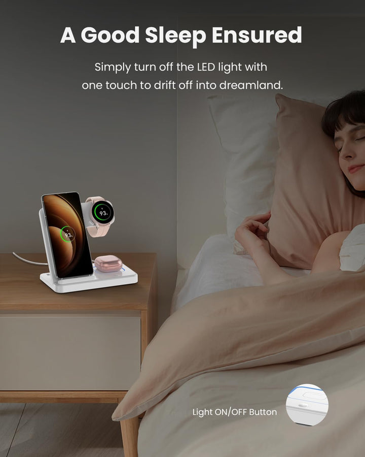 GEEKERA Induktive Ladestation für Samsung, 3 in 1 Faltbare Wireless Charger für Samsung S25/S24/S23/
