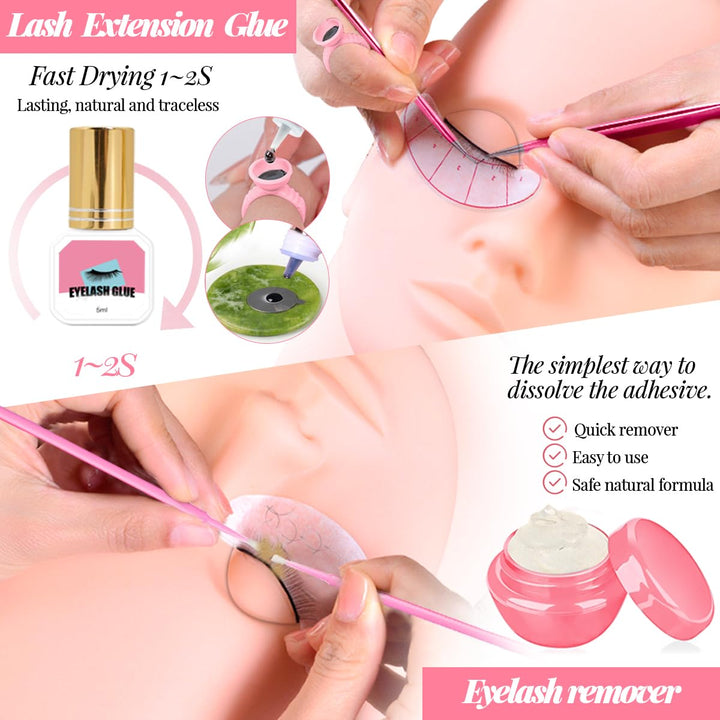 Lash Extension Kit Wimpern Praxis für Anfänger Professionelles Set mit Schaufensterkopf Abnehmbare A