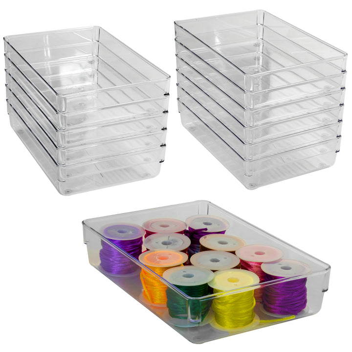 12x Schubladen Ordnungssystem 24x16 cm klar transparent 5,5 cm hoch Antislip - Organizer für Schmink