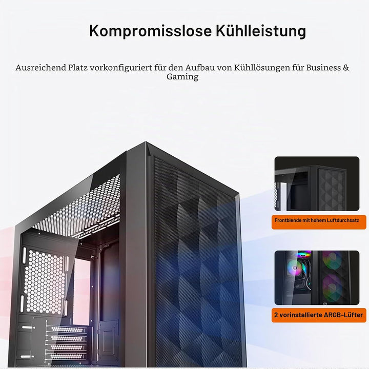 PCCOOLER CPS C3D310 M-ATX PC-Gehäuse mit Glasfenster, 2X 120mm ARGB-Lüfter, unterstützt 240/280mm Wa