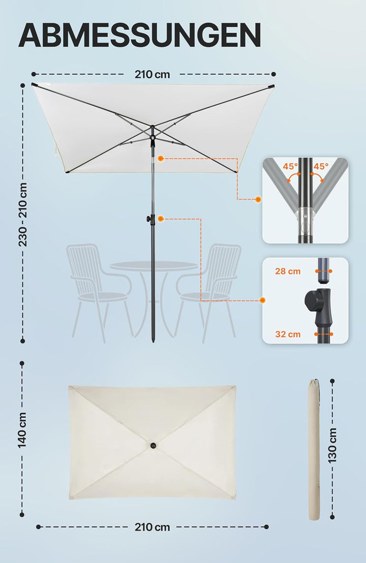 4smile SunnyShade Balkonschirm Rechteckig 210x140 cm, Sonnenschutz Balkon mit UV 50+, Sonnenschirm B