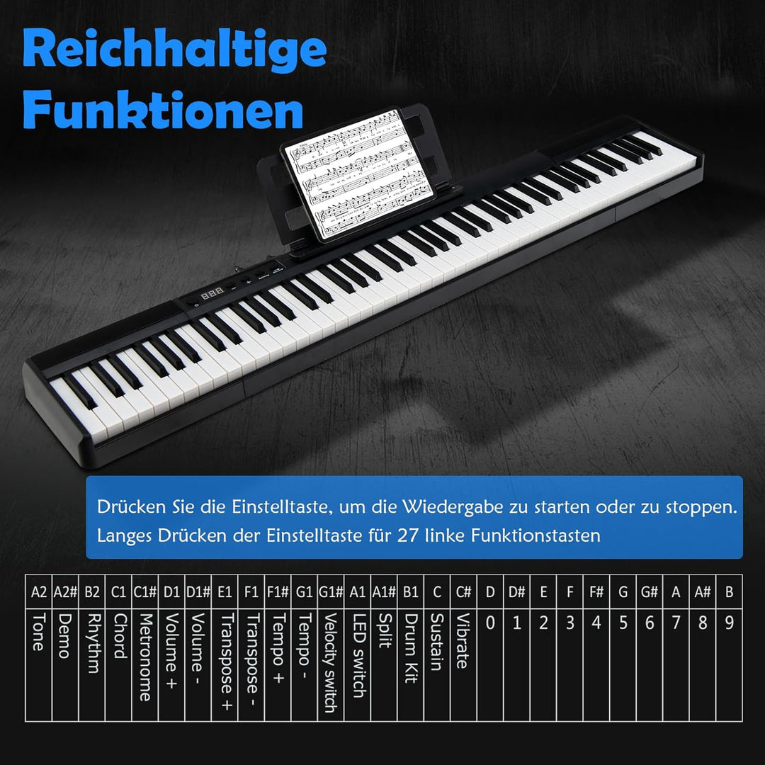 GOPLUS Digitalpiano mit 88 Tasten, Keyboard in voller Grösse, Tragbares E-Piano mit Tasche, Halteped