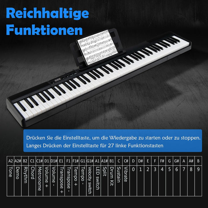 GOPLUS Digitalpiano mit 88 Tasten, Keyboard in voller Grösse, Tragbares E-Piano mit Tasche, Halteped