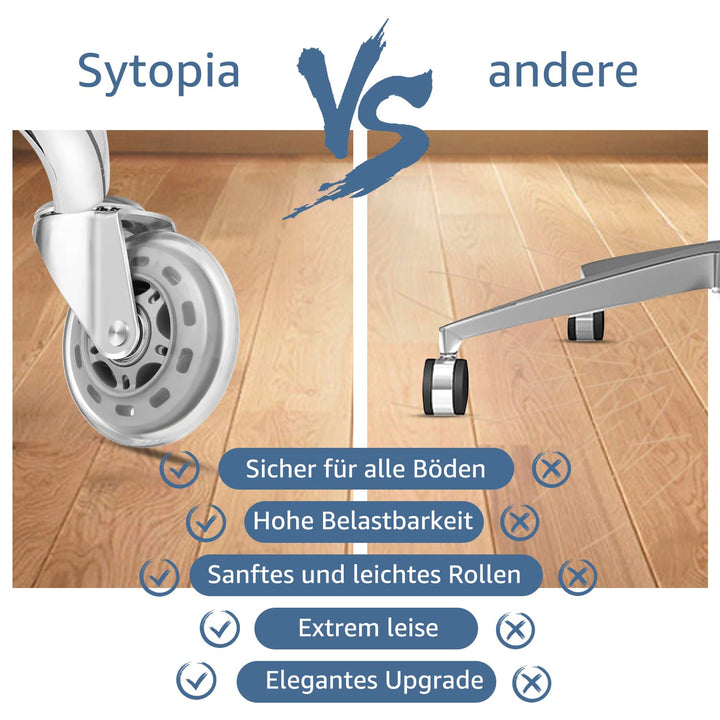 Sytopia Bürostuhlrollen 10mm x 22 mm,Super Leise und Weiche, 5er Set Rollen für Bürostühle, geeignet