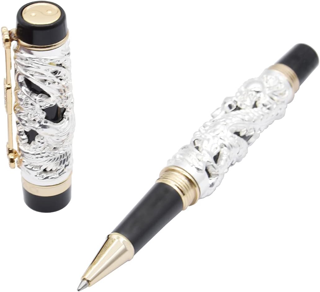 Gullor Edelsten Walze Kugelschreiber Jinhao Silber Drachen-und Ph?nix schwarz Silver and black, Silv