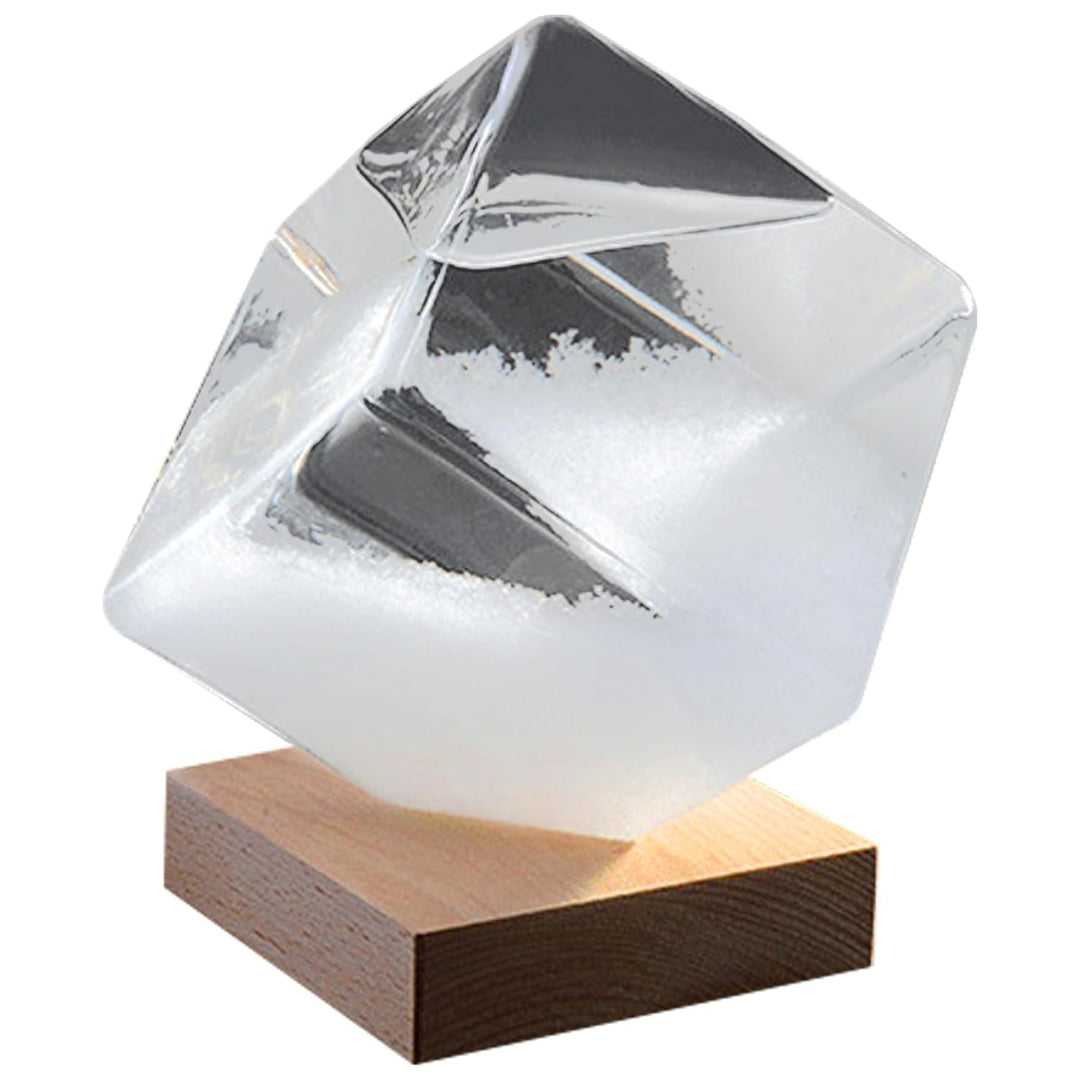 Sturmglas mit Holzsockel, wasserwürfelförmiges Wetterglas, transparenter Desktop-Sturmwolken-Wetterv