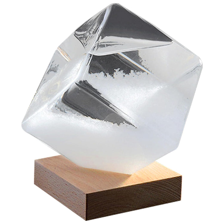 Sturmglas mit Holzsockel, wasserwürfelförmiges Wetterglas, transparenter Desktop-Sturmwolken-Wetterv