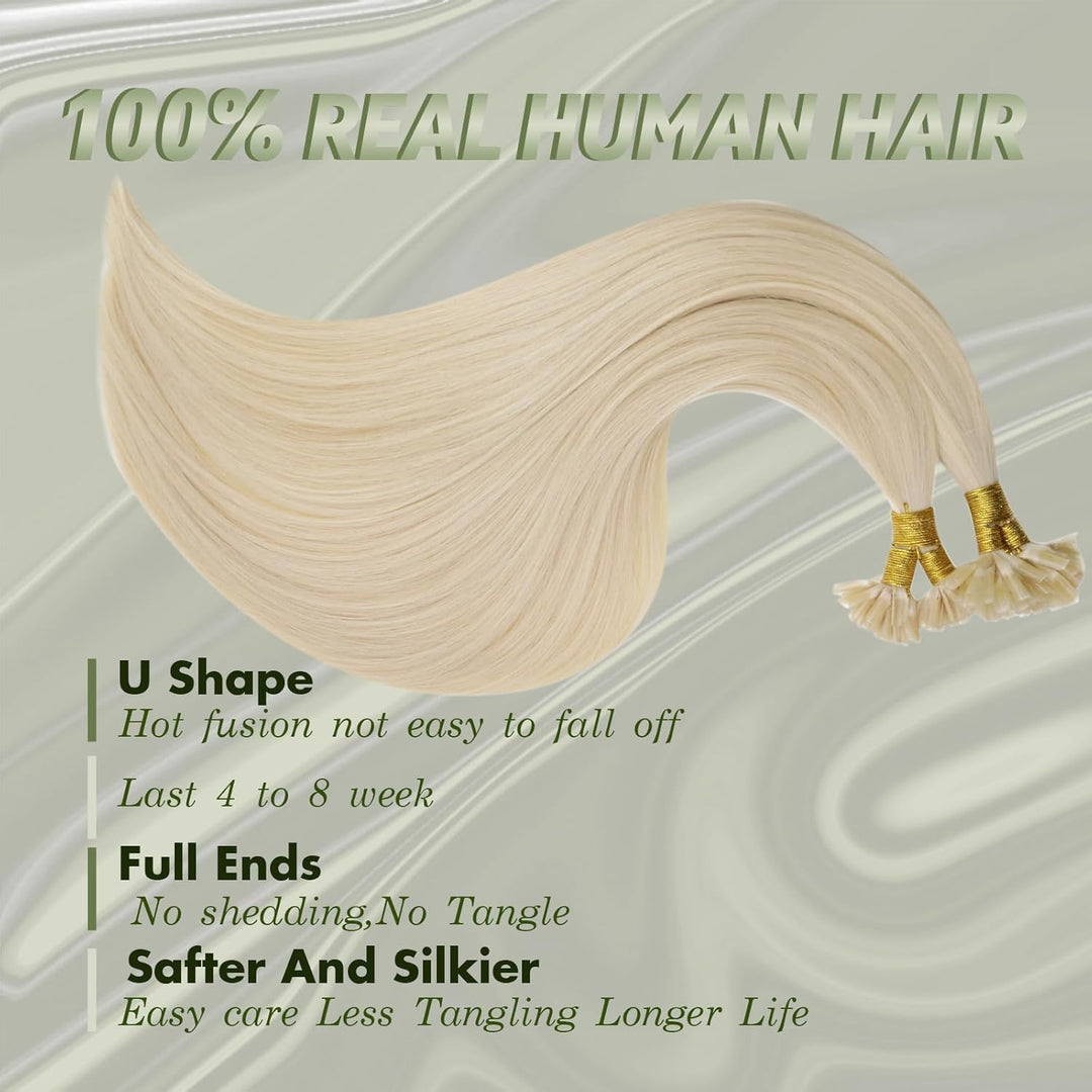 RUNATURE Extensions Bonding Platinblond Pre Bonded Haarverlangerung Echthaar Keratin Bondings 18 Zol