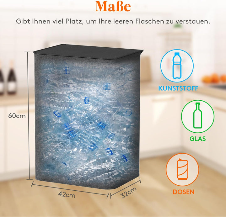 Lifewit 80L Pfandflaschen Sammelbehälter mit Deckel, faltbar und wasserdicht mit Griffen, Gross Flas