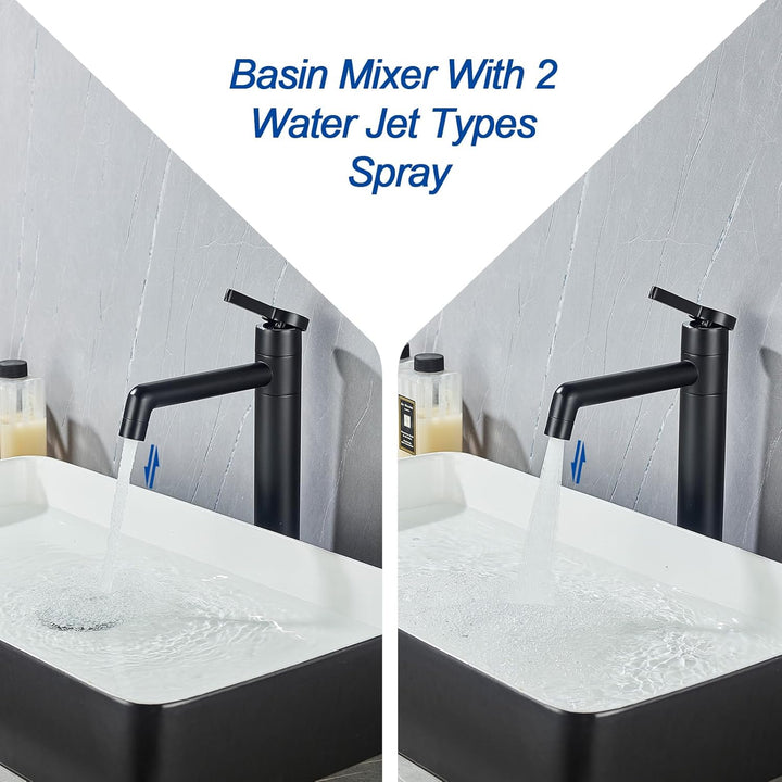 Wasserhahn Bad LakeBayMZC Hoch Schwarz mit Auslaufhöhe 203 mm, Messing Armatur Badezimmer mit 360° d