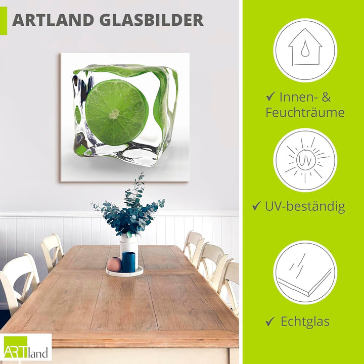 ARTland Glasbilder Wandbild Glas Bild einteilig 40x40 cm Quadratisch Obst Früchte im Eiswürfel Cockt