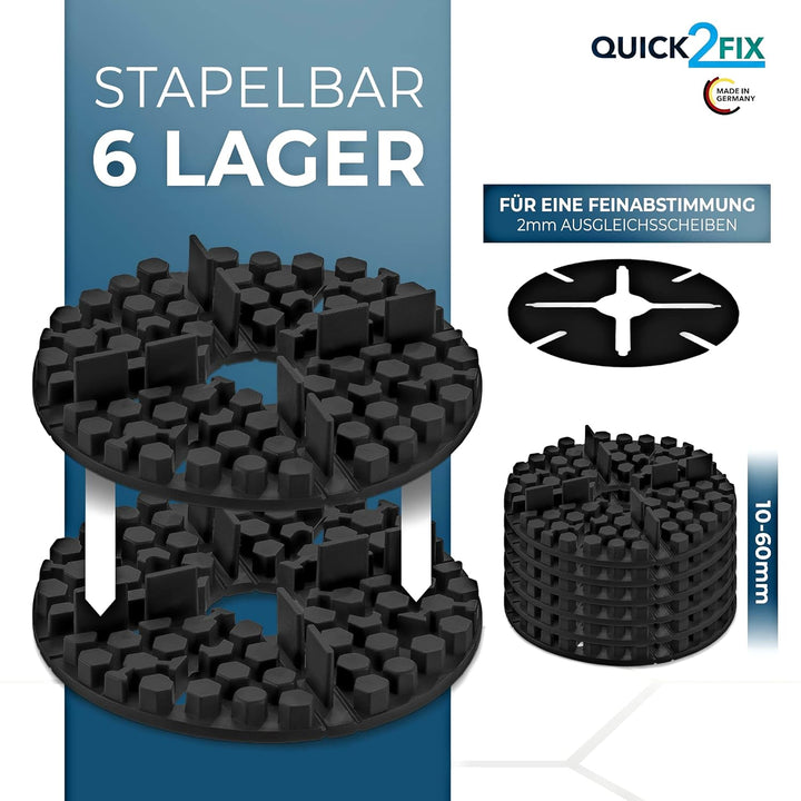 QUICK2FIX® 50 x Gummi Plattenlager - Fugenbreite 2mm x Höhe 10mm - Stelzlager für Terrassenplatten.