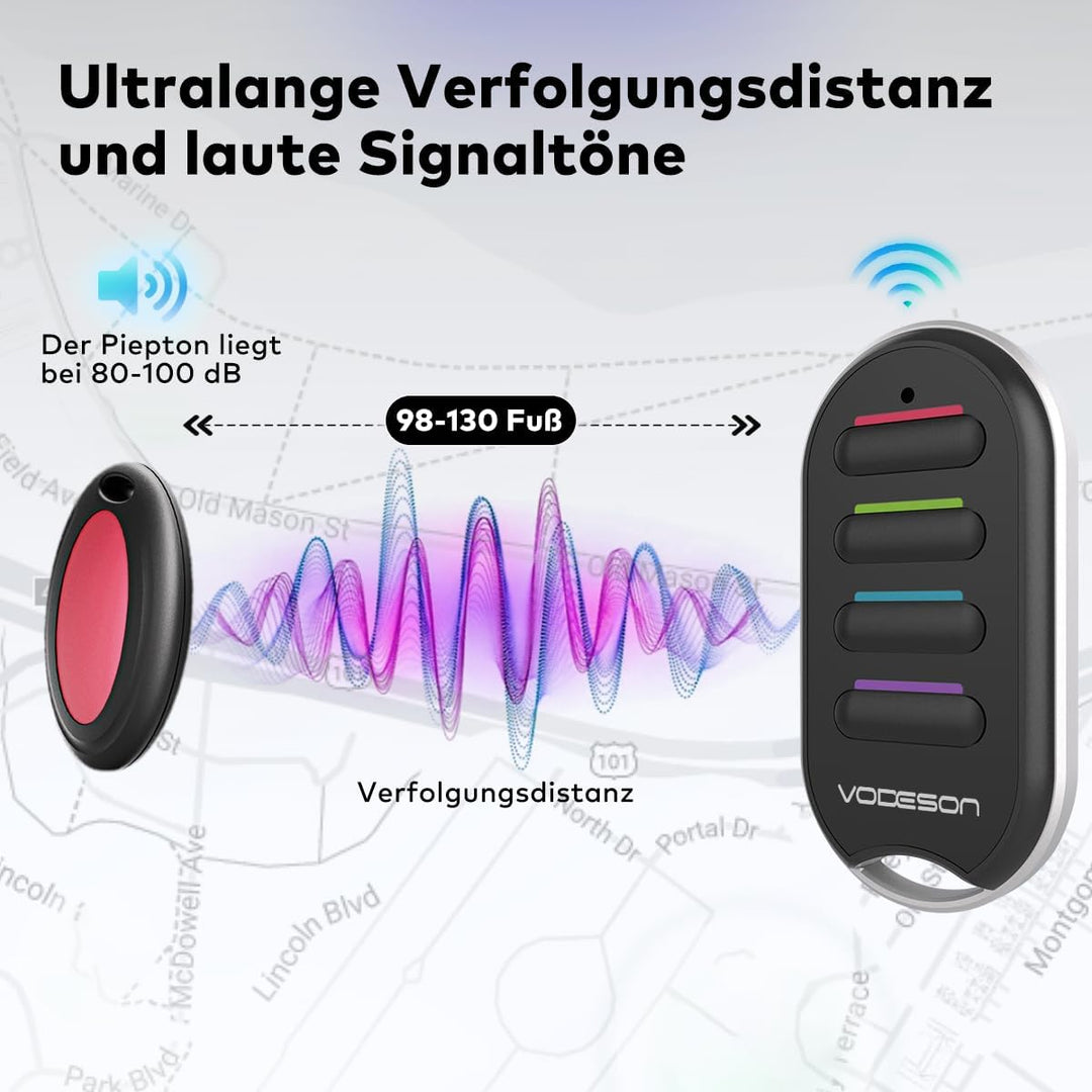 VODESON Schlüsselfinder Wireless Key Finder mit 4 Empfängern RF Item Locator, Item Tracker Support F
