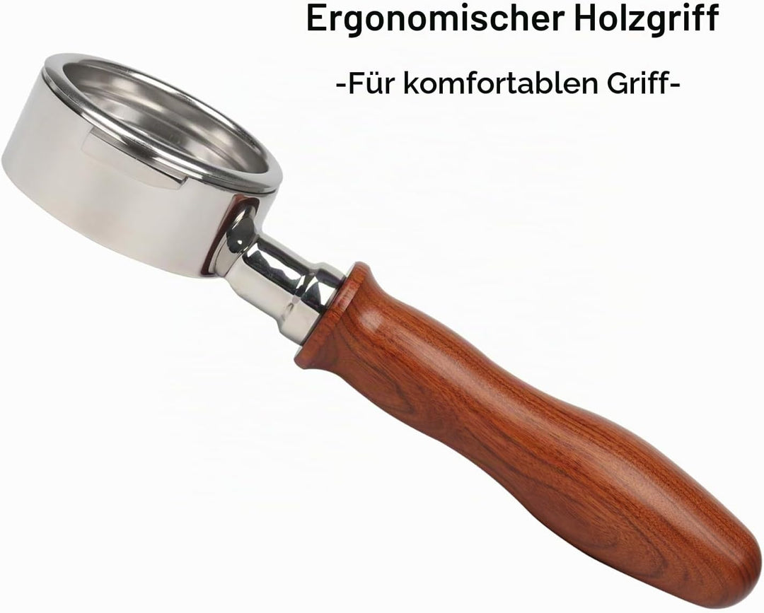 CAPFEI 58 mm bodenloser Siebträger mit 2 Ösen für E61-Brühkopf | Holzgriff