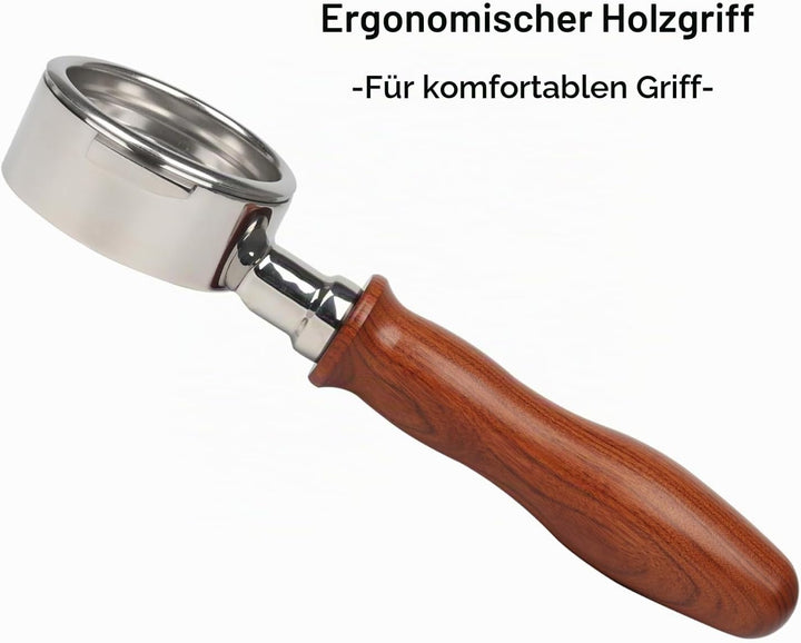 CAPFEI 58 mm bodenloser Siebträger mit 2 Ösen für E61-Brühkopf | Holzgriff