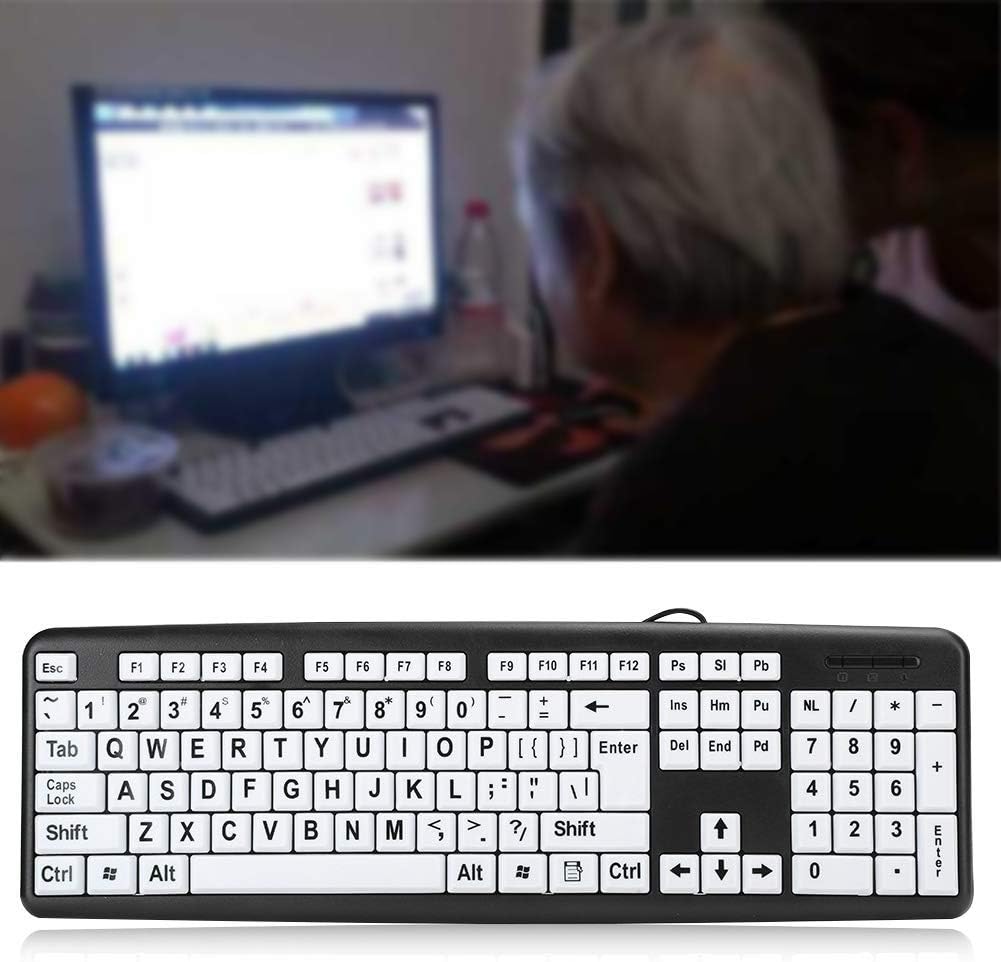 Dilwe Grossdrucktastatur, Kabeebundene Grossbuchstaben-Tastatur, USB-Tastaturen mit 104 Tasten, Sehb