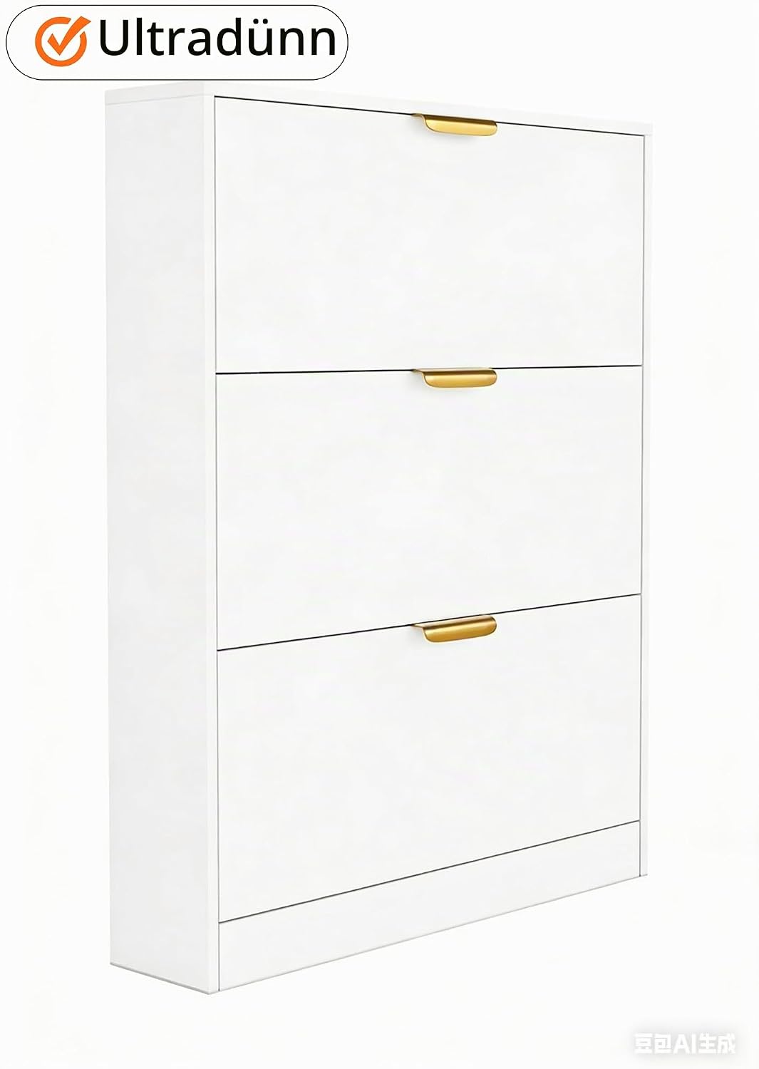 VOWNER Schuhschrank mit 3 Klappen Schmal Schuhkipper Weiss 80x17x108 cm | Platzsparender Schuhregal