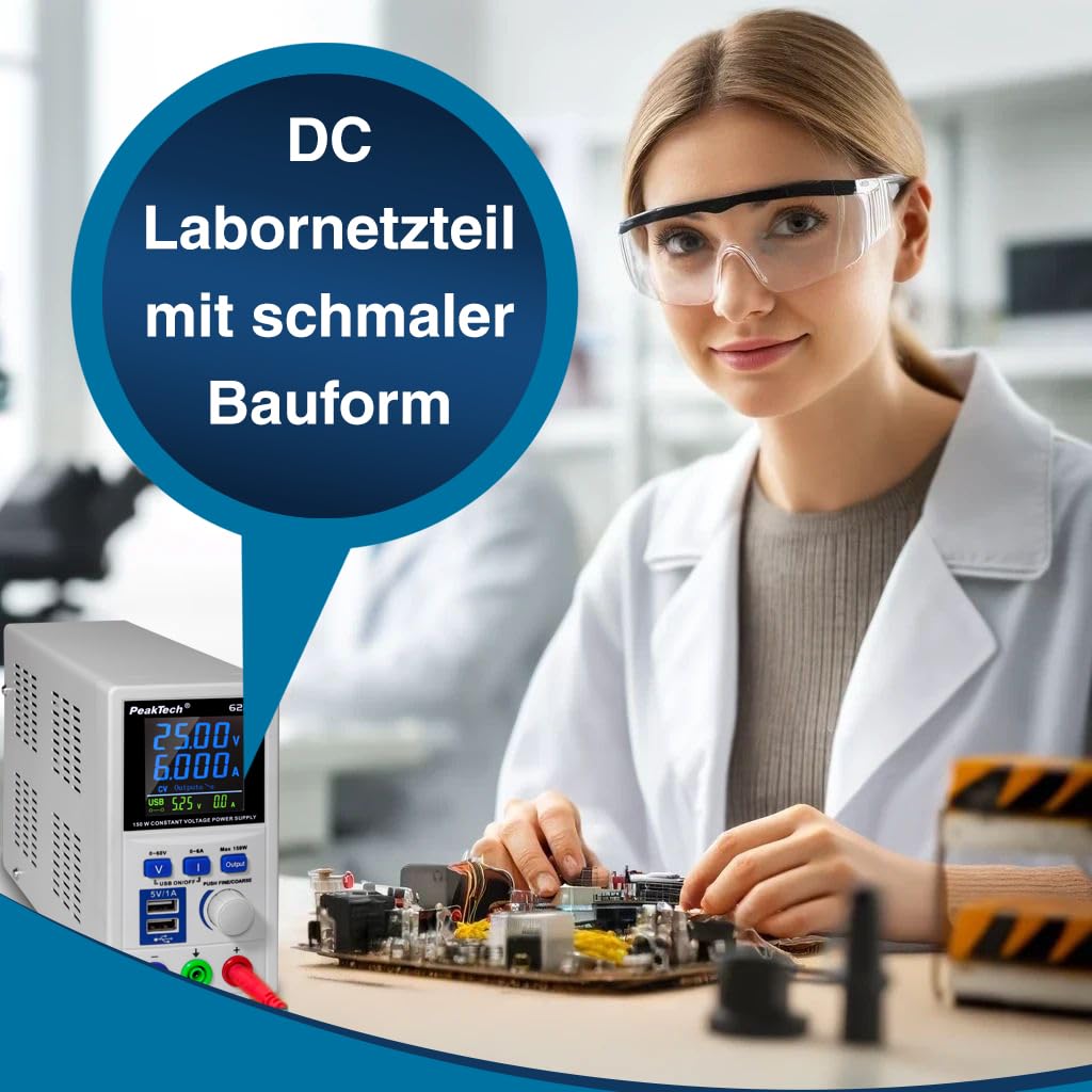 PeakTech P 6227 – DC Labor Netzteil 0-60 V / 0-6 A mit farbiger LCD Anzeige, Labor Netzgerät inkl. 2